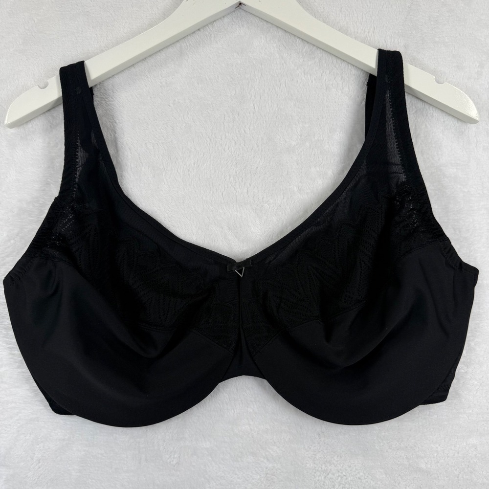 Glamorise 9003 Black Lace Mesh Full Coverage Underwire Bra Womens 36H US 36G‎ UK